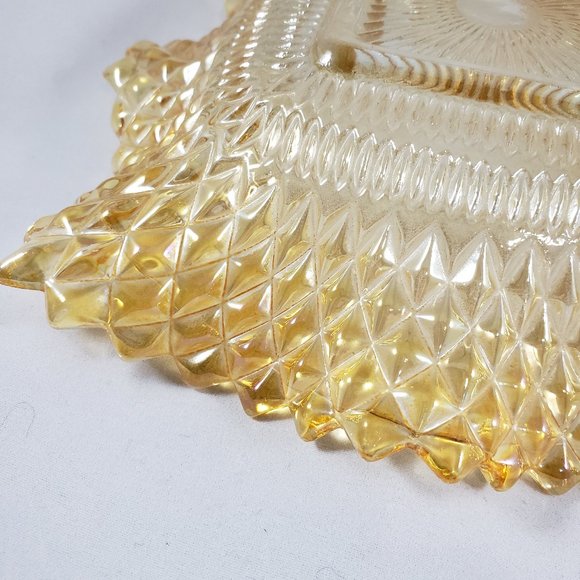 6" Diamond Point Ruffle Edge Orange Nut Candy Dish Indiana Glass. Mid century - Picture 6 of 6